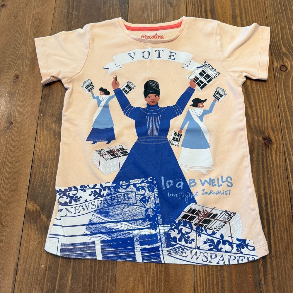Piccolina Ida B Wells Vote Girl Pink Short Sleeve Shirt Sz 10 Trailblazer Series